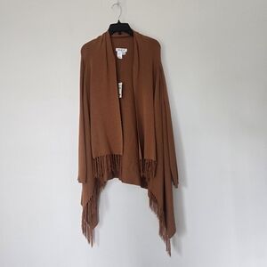 NWT Coldwater Creek Camel Fringe Wrap Cardigan Large